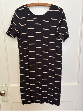 Madewell Black Short-Sleeve Mini Dress with Beige Stripe Pattern